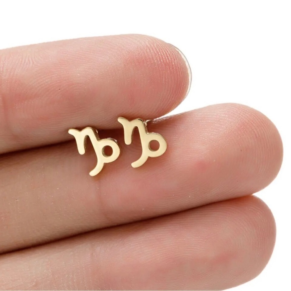 3 For $35 18K Gold Unisex Capricorn Zodiac Sign Minimalist Stud Earrings